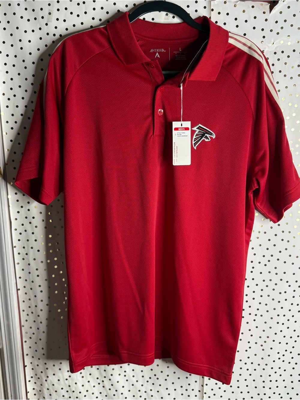 Antigua Red Atlanta Falcons Polo with White Shoulder Stripes